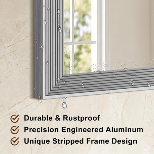 Image of DESBING 60 inch x 30 inch Brushed Silver Large Bathroom Mirror for Over Sink