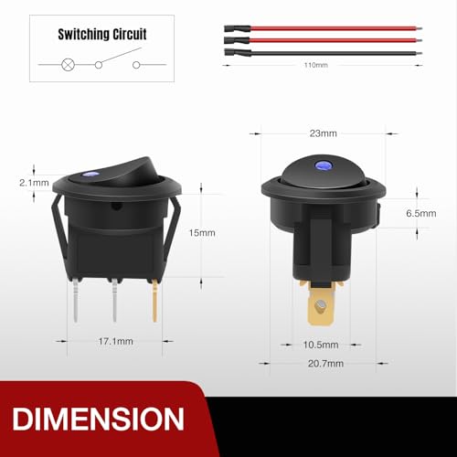 Image of Nilight 8PK Round Blue LED Toggle Switch 12V 20A SPST 3Pin ON-Off W /Wires