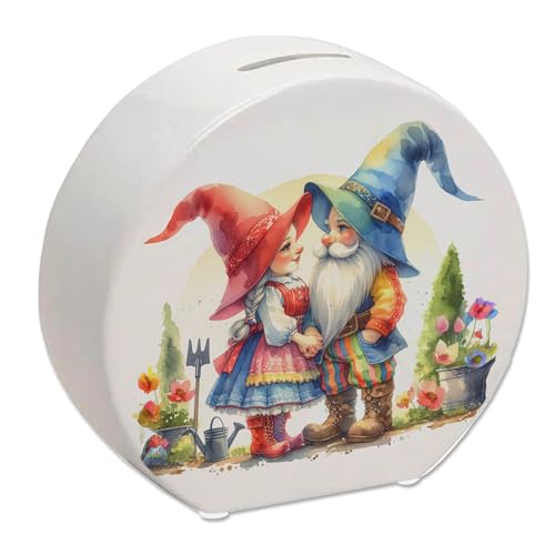 Verliebte Gartenzwerge im Garten Spardose Romantisches Zwergenpaar Liebevolle Märchenstatuen Fantasievolle Garten-Deko Sparschwein