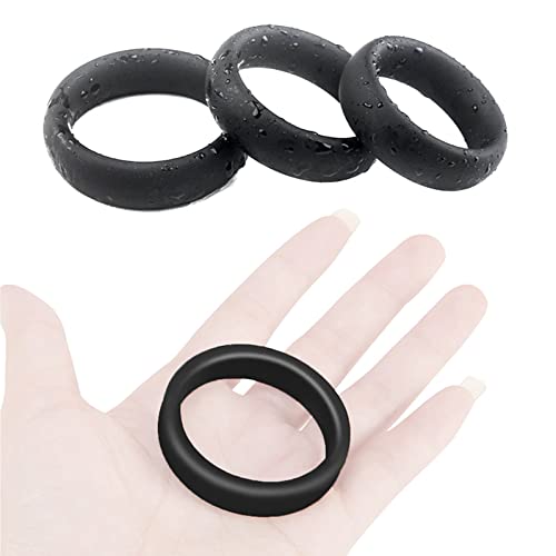 Alip コックリング シリコン製 3点セット ペニスリング 男性用オナニーグッズ アダルトグッズ 防水 高弾力 締め付け感 リング 着脱やすい こっくりんぐ ブラック - 画像5