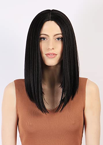 Perruque lace noire mi-longue sans frange pour un front invisible