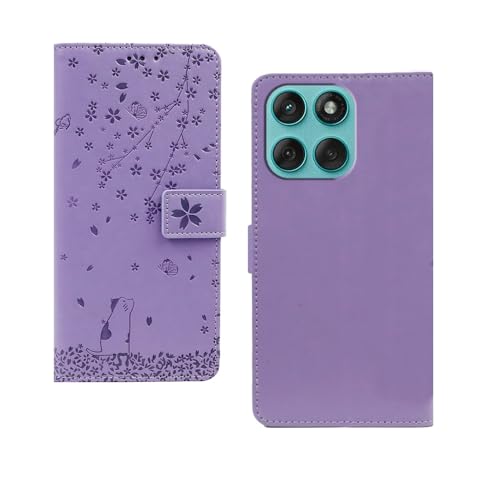 Image of amazon basics Moto Edge 60 Fusion 5G Flip Cover | Card Pockets Wallet & Stand | Flip Cover for Moto Edge 60 Fusion 5G (Purple Tree)