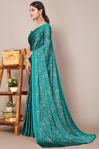 Image of MIRCHI FASHION Saree for Woman Chiffon Georgette Floral Printed | Breathable Lightweight Sari for Office Use and Farewell Ceremonies with Blouse Piece