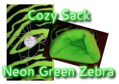 Fleece Cozy Sack for Both Snuggling Your Pet and a Pet Bed. Great for Guinea Pigs, Chinchillas, Hedgehogs and Other Small Animals. Handmade by Our Family in The USA!! (Neon Green Zebra)