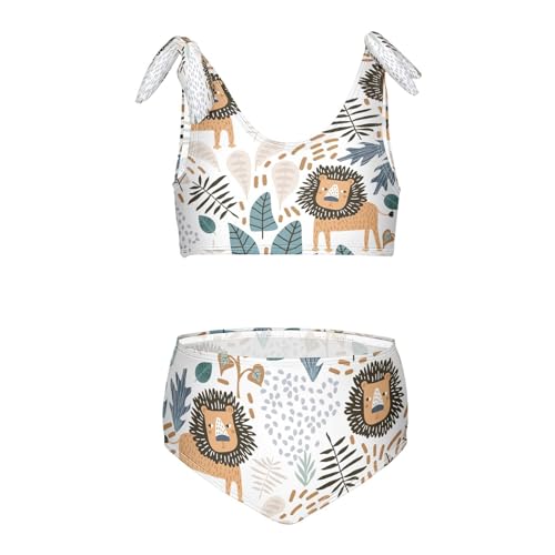 QUGRL Swimsuits for Teen Girls Tropical Jungle Lion Leaves Girls' 2 Piece Bikini Set Swimwear Cute Lion Kids Swimsuit Beach Sport Bathing Suit 11-12 Years