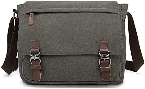 Sechunk Canvas Leather Messenger Bag Shoulder bag Cross body bag Crossbody 13 Inch Laptop Bag