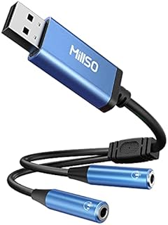 MillSO USB to Dual 3.5mm Audio Jack Adapter, Sapphire Blue TRRS External Stereo Sound Card Headphone Stereo Jack Splitter for Two Headphones, Speakers to a PC, Laptop, Desktop, PS4, PS5-1 Feet