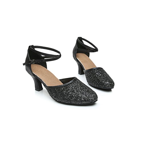 iCKER GetMine Womens Latin Dance Shoes Heeled Ballroom Salsa Tango Party Sequin Dance Shoes Black 8