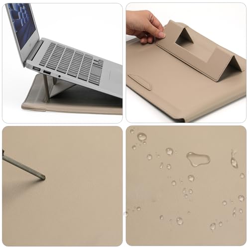 RoYiio Capa para laptop de 13,3 a 14 polegadas com suporte capa fina de couro PU para MacBook Pro 35.6 cm M5/M4/M3/M2/M1, MacBook Pro 33.0 cm M2/M1 Pro/M1 Max, MacBook Air 33.0 cm M4/M3/M2/M1 (bege)