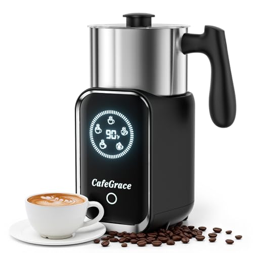 CafeGrace Milk Frother Automatic, Electric Milk Frother and Steamer Removable Dishwasher Safe, Electromagnetic Heating, for Latte, Cappuccino, Chocolate Milk, Hot & Cold Foam,