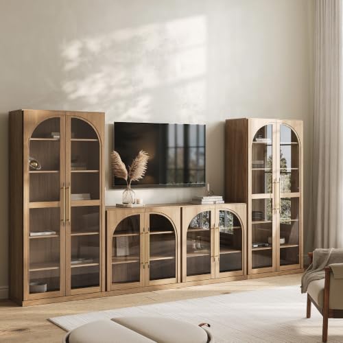 Image of BELLEZE Jagger 128 inch Wall Unit 3-Piece Modular TV Stand - Camel