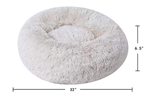 BinetGo Calming Cat and Dog Beds，20/24/32 inches Dog Bed, Black/Pink/Beige Puppy Bed ,Original Calming Donut Cat and Dog Bed in Shag Fur– Machine Washable, Anti Slip Waterproof Bottom (32", Beige) - Thumbnail 2