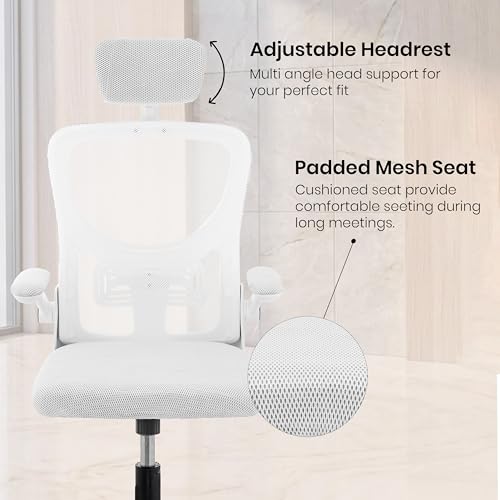 Image of White White | High Back Imported Mesh Fabric Boss Office Chair | Y Design Ergonomic Back Support | 2D Aero Design Adjustable Armrests | Synchro Tilt Lock Mechanism Support