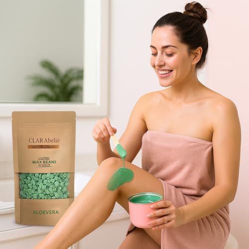 Image of Clarabelle Aloe Vera Hard Wax Beans | Painless Stripless Hair Removal for Women & Men | For Bikini Line, Upper Lips, Arms, Legs, Underarms & Full Body | Soothes Sensitive Skin (100g)
