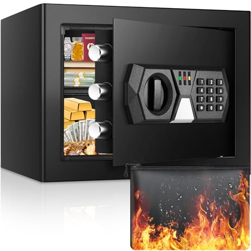 1.2 Cu ft Home Safe Fireproof Waterproof, Electronic Digital Safe Box with Programmable Keypad and Removable Shelf, Fireproof Home Safe Box for Cash Jewelry Documents Firearm Medicines