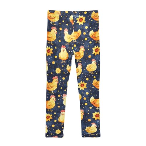 Yellow Rooster Flower Girls Leggings Soft Stretch Workout Yoga Dance Pants for Kids Casual Tights2