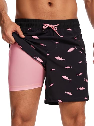 Ultrafun Mens Swim Trunks with Compression Liner 7 Inch Inseam Quick Dry 2 in 1 Swimming Board Shorts Swimsuit for Men