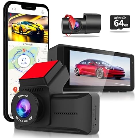 Dual Dash Cam Front Rear 4K/1080P 3.16” FHD IPS Screen Mini Dash Camera for Cars w/Wi-Fi App GPS Night Vision WDR G-Sensor Loop Recording 24H Parking Mode Cover