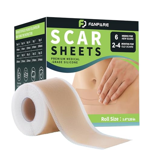 Medical Grade Silicone Scar Sheets, Advanced Silicone Scars Tape, Professional Scar Removal Strips for C-Section, Keloid, Surgical Scars, Burn, Tummy Tuck (1.6