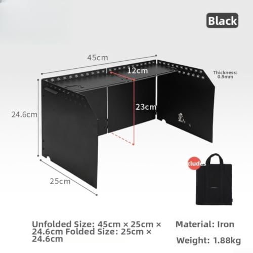 Parabrisas plegable negro para estufas de caja senderismo y cocina de camping 4