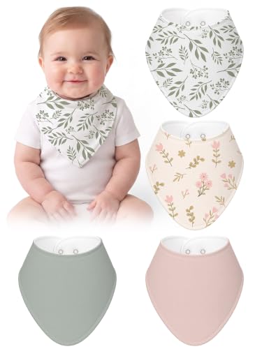 Image of 4 Pcs Baby Bandana Bib Cute Baby Nursery Decor Cotton Newborn Infant Feeding Drool Bib for Drooling and Teething Girl Boy