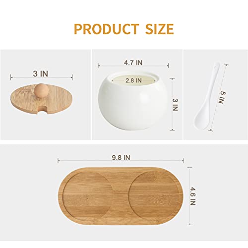 Aomryom 20 Oz Large Sugar Bowl With Spoon, Sugar Jars With Lid And Tray, Porcelain Condiment Pots For Kitchen, Seasoning Boxes Set Of 2, White #TOP1
