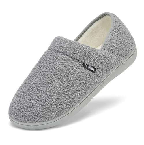 Mens Slippers Womens House Shoes Closed Back House Slippers Warm Fuzzy Slides Indoor Outdoor with Fleece