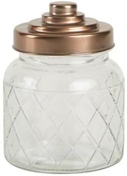 T&G Woodware Lattice Glass Jar with Copper Finish Lid 600ml - Vintage Glass Storage Jar
