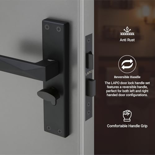 Image of LAPO Mortise Door Lock for Home Main Door & Bedroom with Handle | Heavy-Duty 60mm Cylinder | 45x45mm Body | 3 Brass Keys | Left-Right Fit 30-50mm Door Home Office Hotel | Black Finish | CY-131