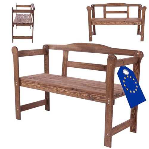 MODO24 Gartenbank aus Holz, Parkbank, Gartenmöbel, Sitzbank, Bank Friesenbank, Holzbank, 2-Sitzer, In- & Outdoor, Wetterfest, UV-beständig, FSC-Holz, Abmessungen 46x118x78 cm, Farbe: Braun imprägniert