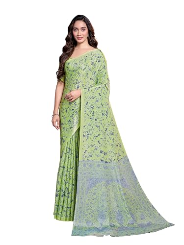 Image of Garden Vareli Floral Print Crepe Saree With Unstitched Blouse Piece