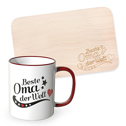 Wandkings &apos Desayuno con grabado Mejor Abuela del Mundo con dazugehöriger Taza en Juego, el regalo perfecto para la abuela