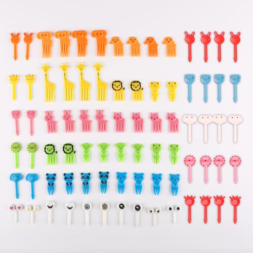 80 Pcs Pinchos Comida Infantil, Palillos para Aperitivos, Tenedor de Frutas para Niños Reutilizables, con Diseños de Animales Variados, Ideales para Fiestas en Casa Reuniones y Meriendas