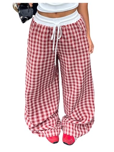 Image of SOLY HUX Women's Plaid Checkered Pants Flannel Pajama Pants with Pockets