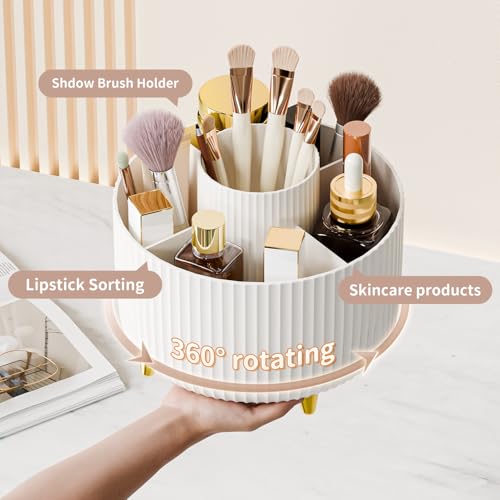 360° Rotate Makeup Brush Holder Organizer, Makeup Organizers Countertop, Makeup organization and Skincare Storage for Vanity, Desktop, Bathroom (White) - Image 3
