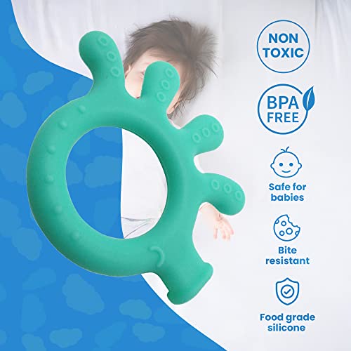 Image of Gadgetime USA Silicone Finger Teether Toy - Handheld Teething Relief for Girls & Boys - Chew Toy - Stimulating & Soft Soothing Chew Toys - BPA Free - Green
