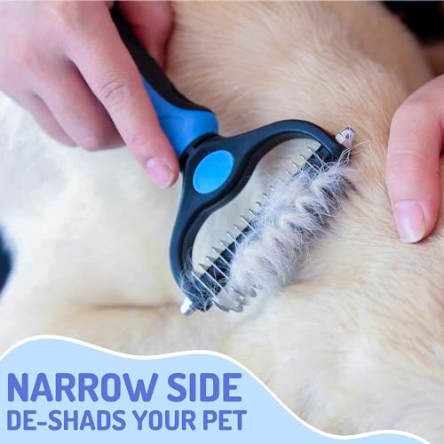 Image of SILENCIO Undercoat Rake for Dogs Double Coat with Pet Comb, Pet Grooming Brush Double-Sided Deshedding Tool Removes Knot & Tangled Hair Dematting Comb for Dogs with Dog Comb for Grooming Furever Brush