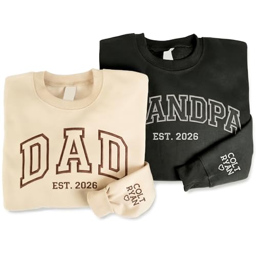 NAZENTI Custom Dad Embroidered Sweatshirt Personalized Daddy Hoodie Shirt with Kids Names and Heart on Sleeve Grandpa Papa Shirt Gift for Dad Grandpa on Fathers Day Christmas