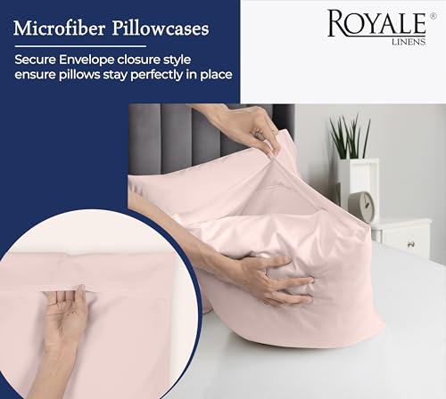Image of Royale Linens Standard Pillowcase Set of 2 - Bed Pillow Cover - 20 inchx26 inch - Pink Pillowcases - 1800 Brushed Microfiber, Wrinkle & Fade Resistant - Soft & Cozy- Standard Size Pillow Case (STD, Pink)