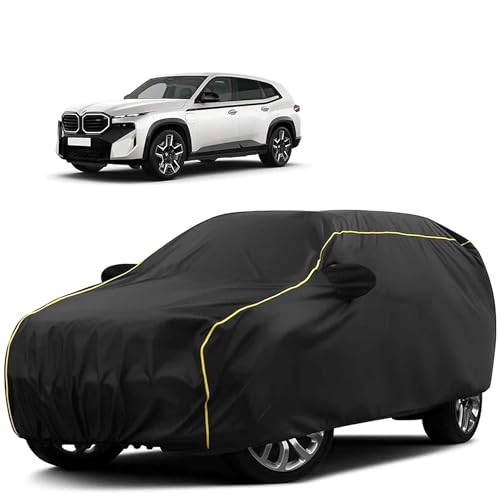 Image of Sulfar 100% Water Resistant Car Body Cover Compatible with Mirror for BMW XM (Triple Stitched, Full Bottom Elastic, Black Tafetta with Yellow Piping)
