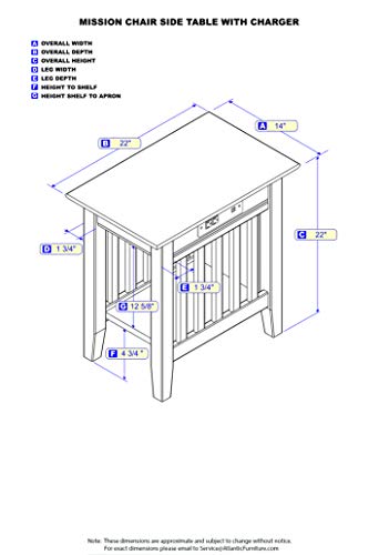 AFI, Mission Chair Side Table with Charging Station, White - Image 8