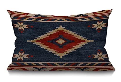 BGBDEIA Funda de cojín rectangular de 12 x 20 pulgadas, de lino suave, estilo vintage, azteca azteca del suroeste, azul y rojo, para sofá, cama, silla, 30 x 50 cm