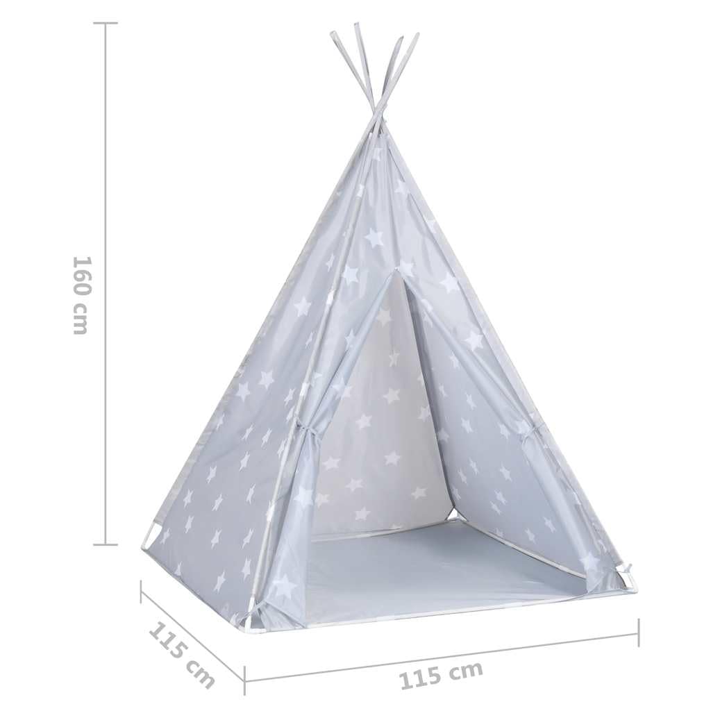 Mangloder Kinder Tipi-Zelt mit Tragetasche Grau 115x115x160 cm, Spielzelt für Kinderzimmer Garten Outdoor, mit Sternmuster, stabil, faltbar, ideal für Rollenspiele