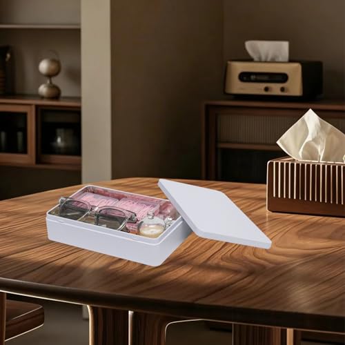 Image of White Metal Tin Box with Lid, 8.5 x 5.3 x 1.9 Inch Rectangular Empty Tin Box for Home Storage