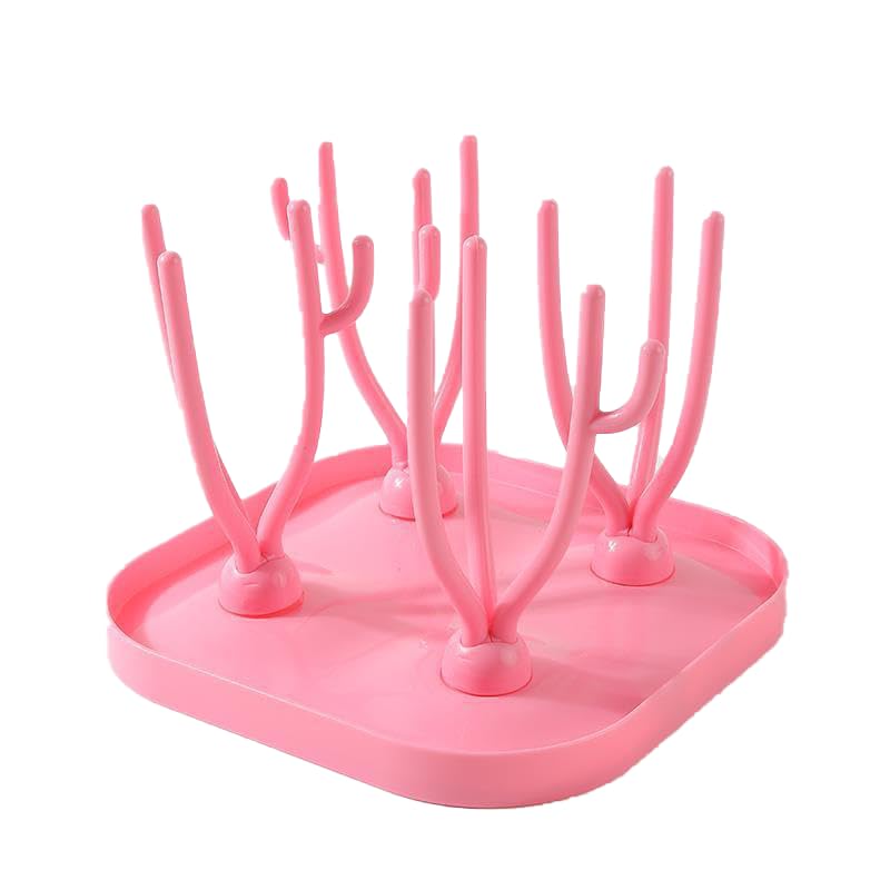 Image of YCeru Baby Bottle Drying Rack Dryer Holder Stand for Nursing Bottles, Space Saving, High Capacity Bottle Dryer Holder for Bottles, Teats, Cups, Pump Parts and Accessories(Pink)