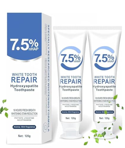 2Pcs Hydroxyapatite Toothpaste,Hydroxyapatite Toothpaste 7.5,Fluoride-Free Enamel Protection for Sensitive Teeth, Fresh Mint Flavor