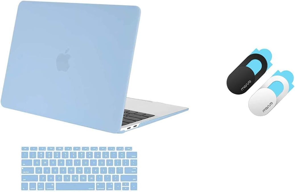 MOSISO Compatible with MacBook Air 13 inch Case 2022 2021 2020 2019 2018 Release A2337 M1 A2179 A1932, Webcam Cover Slide(2 Pack) & Keyboard Cover Skin, Airy Blue