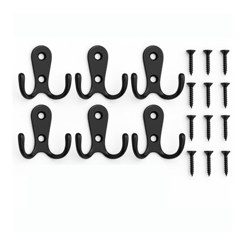 Lot de 12 crochets doubles noirs à fixation murale – Crochets doubles robustes avec 24 vis pour accrocher manteaux, chapeaux, serviettes, clés – Crochet en métal pour porte, salle de bain, cuisine