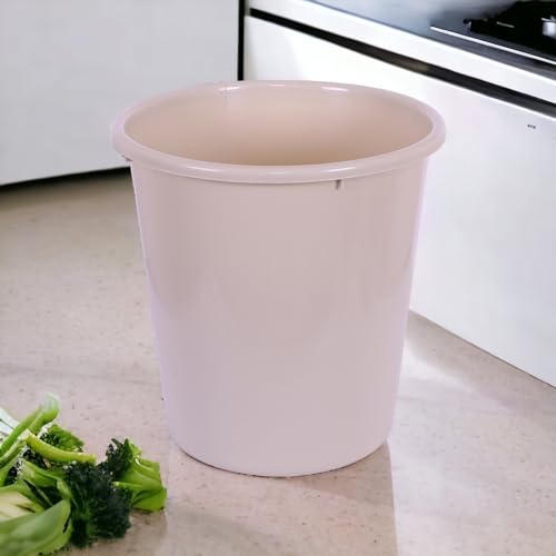 Image of Kuber Industries Open Plastic Garbage Dustbin for Kitchen, Bathroom, Office - Plain Sada, 13 LTR, Pack of 2, Beige