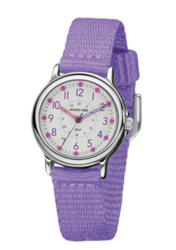 JACQUES FAREL Kcf 023 Montre pour fille avec bracelet en tissu extra doux Violet lilas en métal pour fille, lilas, Sangles Cover